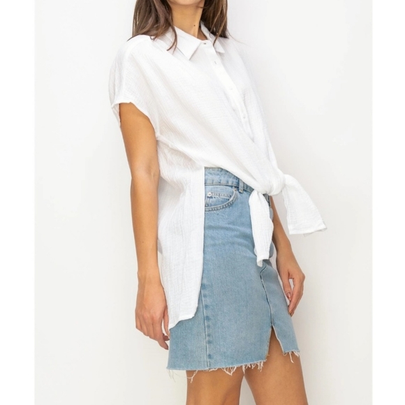 #371 SALE🛑S,M,L Fabulous TIE-FRONT Double Gauze Shirt Top - Picture 5 of 16